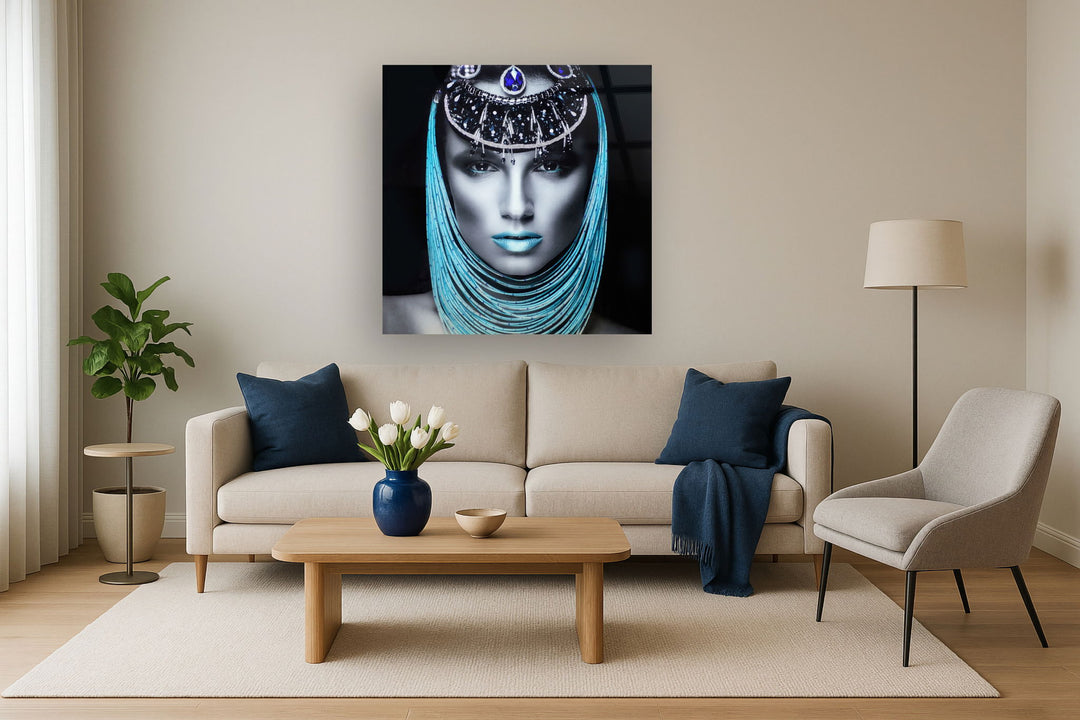 Temp Glass With Foil &amp; Rhinestones - Lady Pharaoh - Blue