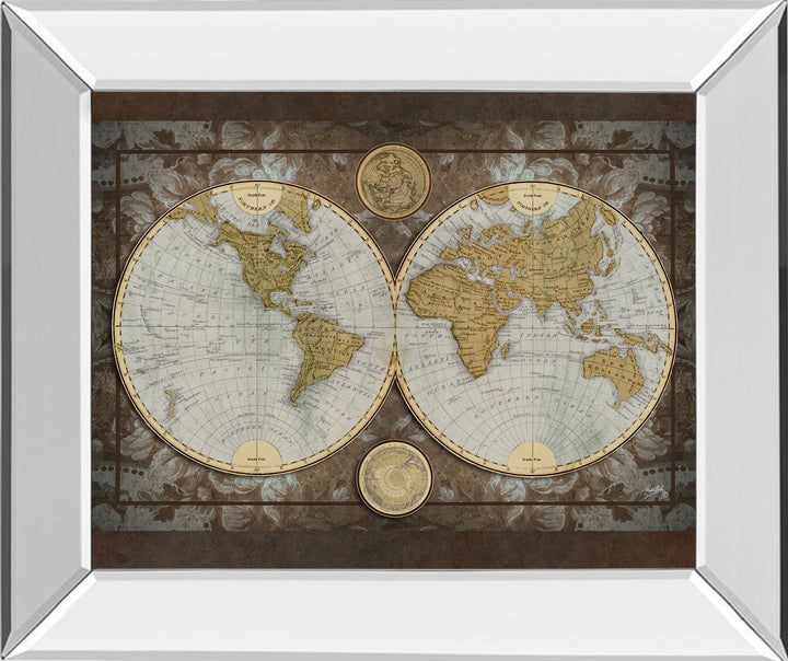 World Map By Elizabeth Medley - Mirror Framed Print Wall Art - Blue