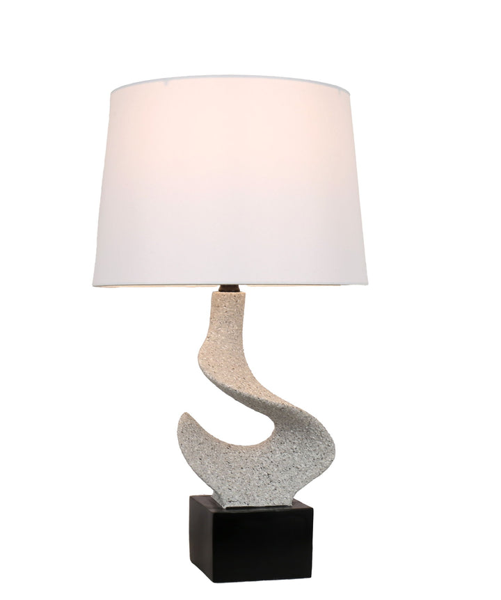 Sculpted Waves Resin &amp; Metal Table Lamp (Set of 2) - White Stone / Matte Black