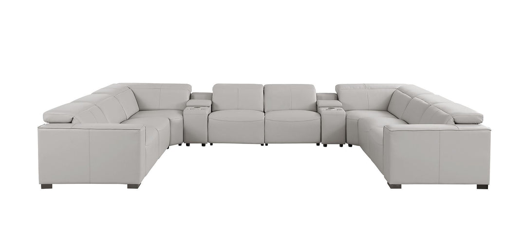 1208 - 10 Piece U Shaped Leather Sectional With 4 Power Recliners &amp; Power Headrest