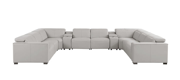 1208 - 10 Piece U Shaped Leather Sectional With 4 Power Recliners &amp; Power Headrest
