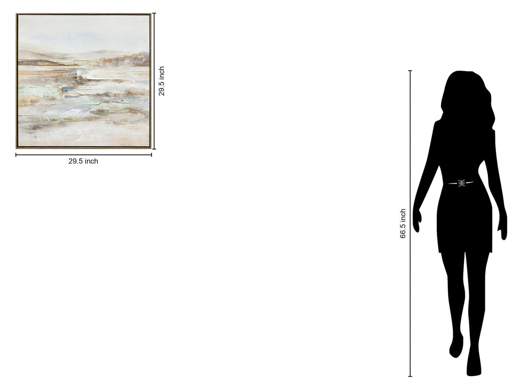 "Serene Horizons II" Hand-Embellished Canvas In Frame - White / Orange / Blue