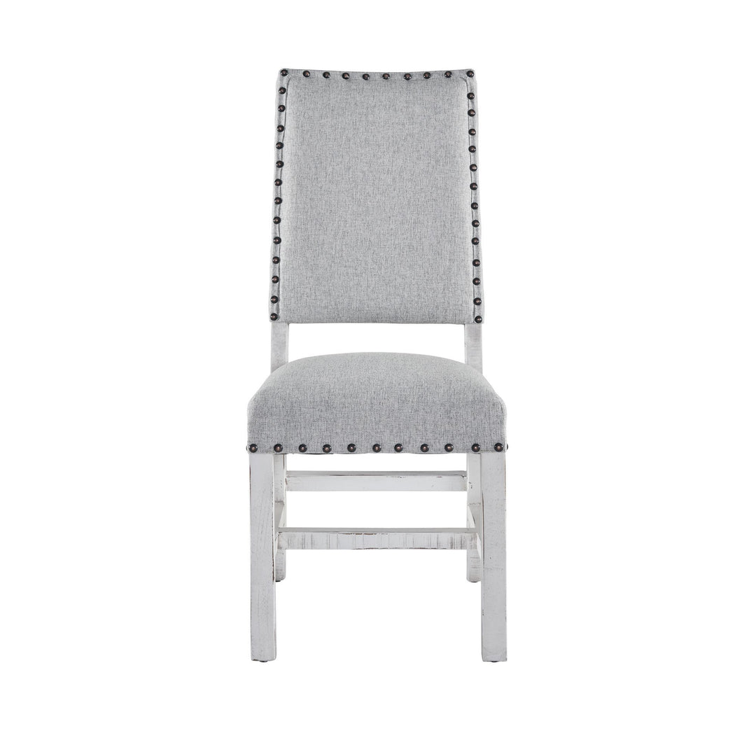 Condesa - Round Dining-White Fabric Back Side Chair (Set of 2) - Distressed White Finish