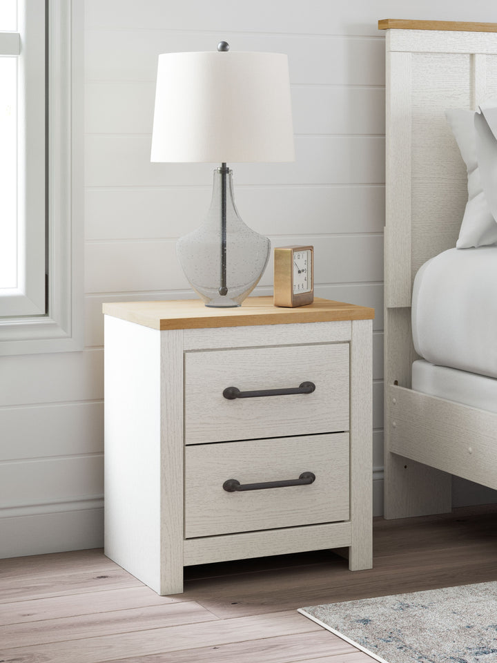 Linnocreek - White / Warm Brown - Two Drawer Night Stand