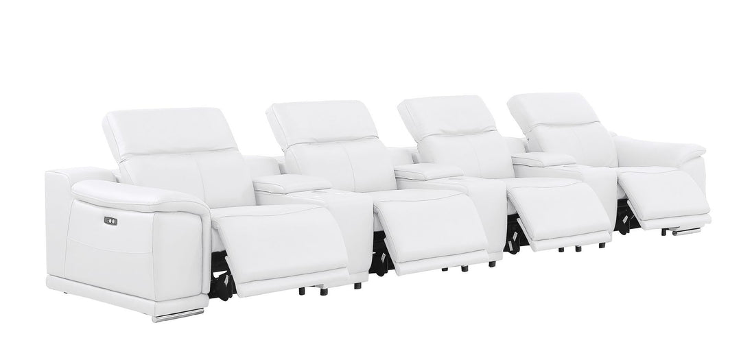 2679 - Genuine Leather Sofa With 4 Power Recliners, Power Headrests &amp; 3 Storage Consoles