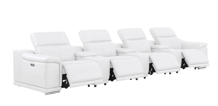 2679 - Genuine Leather Sofa With 4 Power Recliners, Power Headrests &amp; 3 Storage Consoles