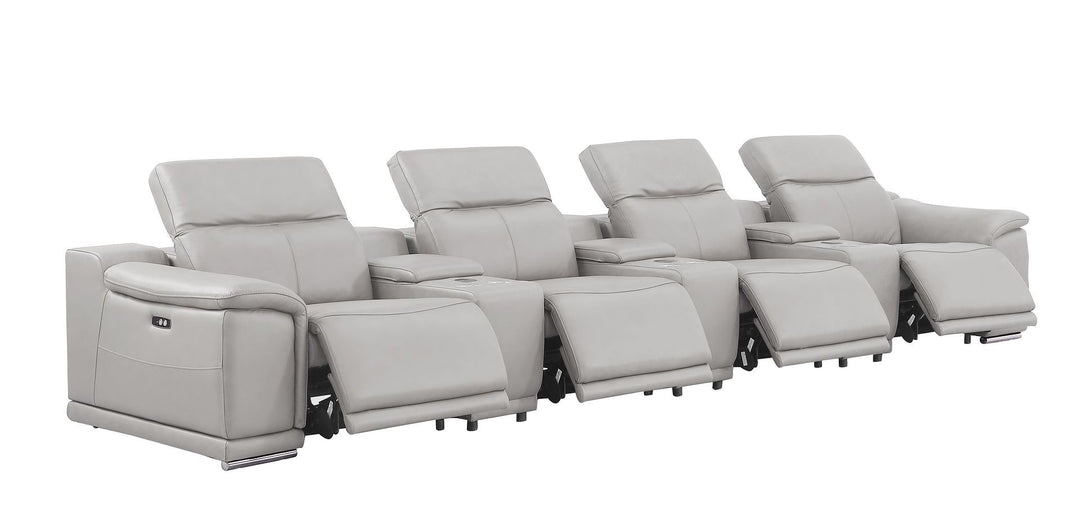 2679 - Genuine Leather Sofa With 4 Power Recliners, Power Headrests &amp; 3 Storage Consoles
