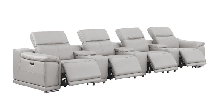 2679 - Genuine Leather Sofa With 4 Power Recliners, Power Headrests &amp; 3 Storage Consoles