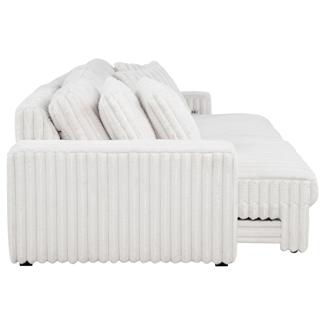 Jacana Corduroy Upholstered Dual Power Chaise Sofa Ivory
