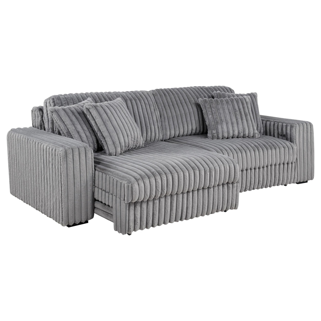 Jacana Corduroy Upholstered Dual Power Chaise Sofa Grey