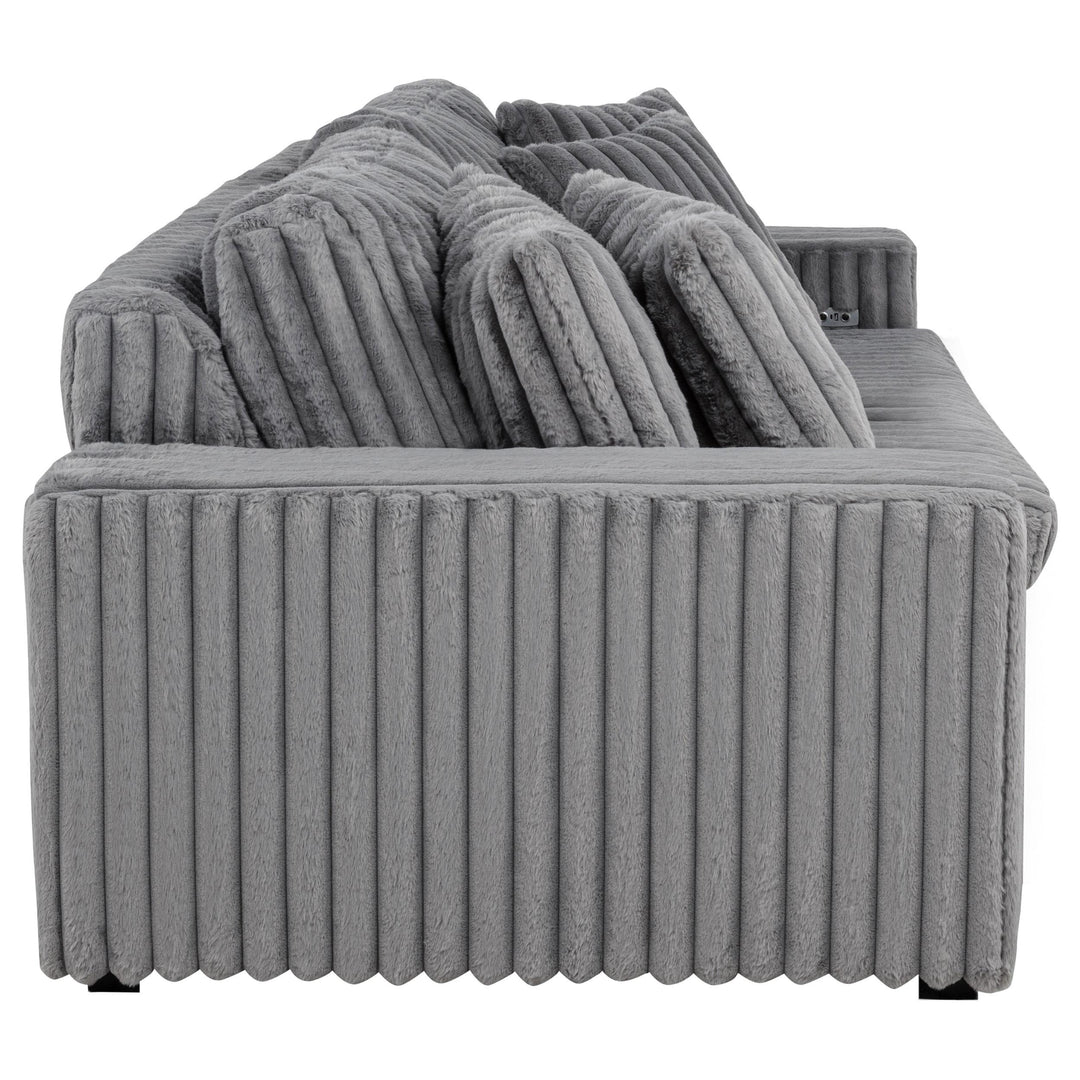 Jacana Corduroy Upholstered Dual Power Chaise Sofa Grey