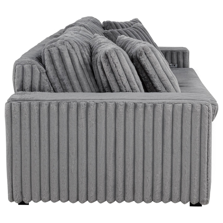 Jacana Corduroy Upholstered Dual Power Chaise Sofa Grey