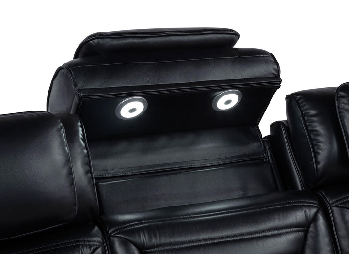 Zuma Faux Leather Dual Power Reclining LED Loveseat Black