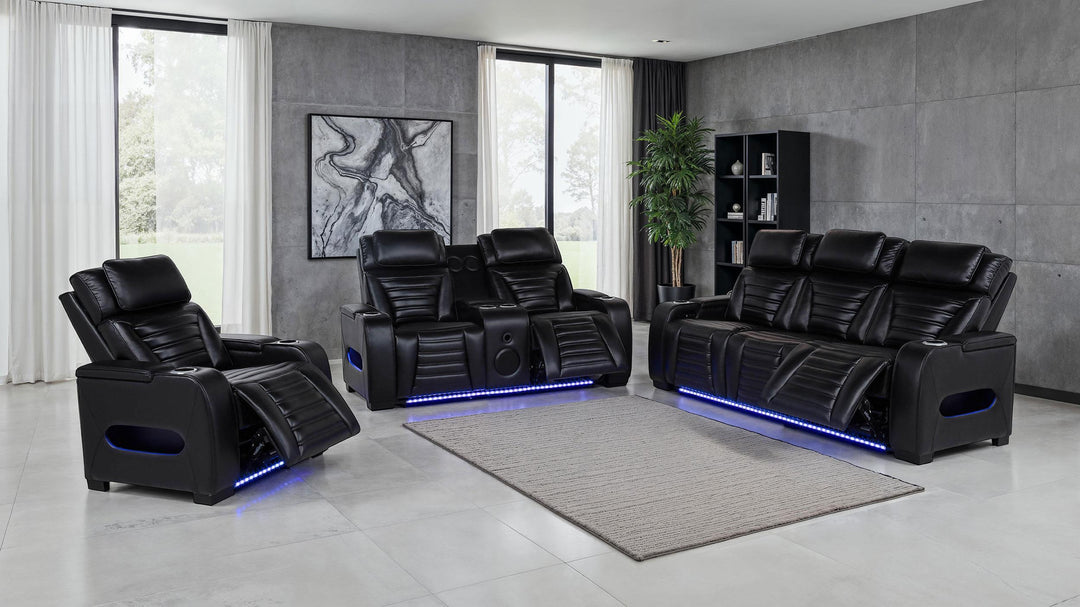 Zuma Faux Leather Dual Power Reclining LED Loveseat Black