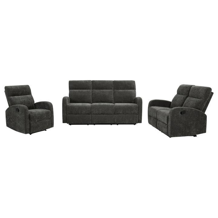Hamilton 3-piece Chenille Manual Reclining Sofa Set Charcoal Grey
