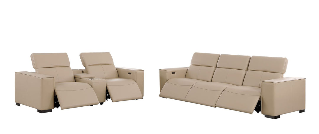 1208 - Leather Reclining Set (Sofa &amp; Loveseat With 5 Power Recliners)