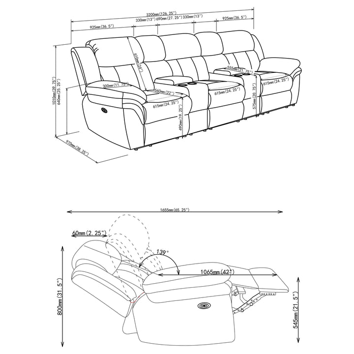 Bahrain 5-piece Power Home Theater Seating Charcoal
