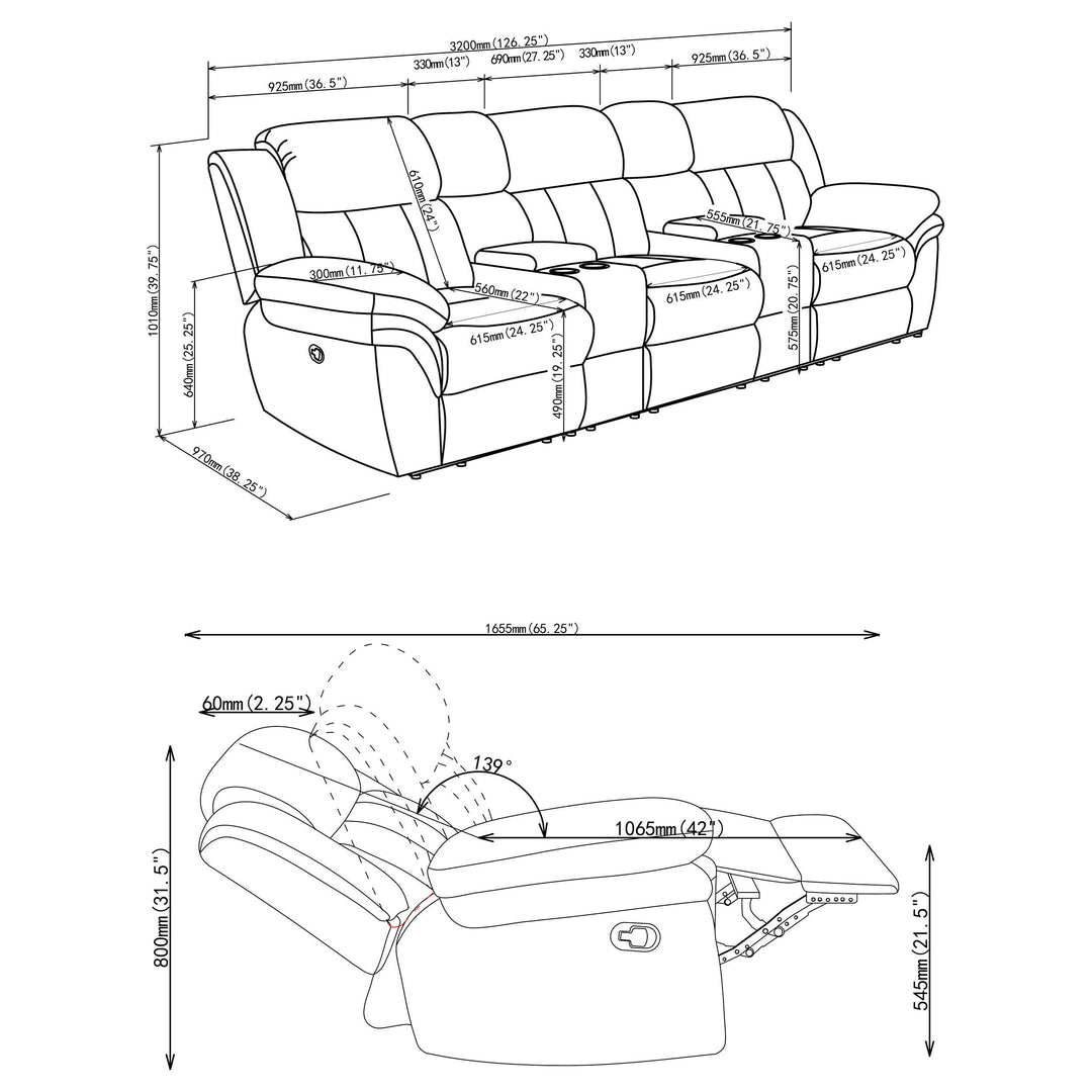 Bahrain 5-piece Upholstered Home Theater Seating Charcoal