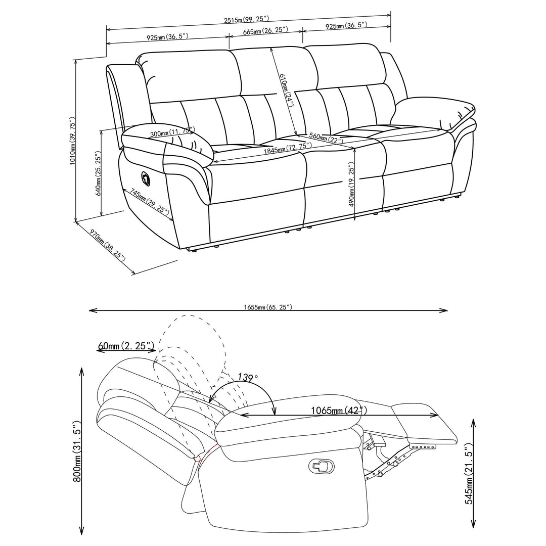 Bahrain Upholstered Motion Sofa Charcoal