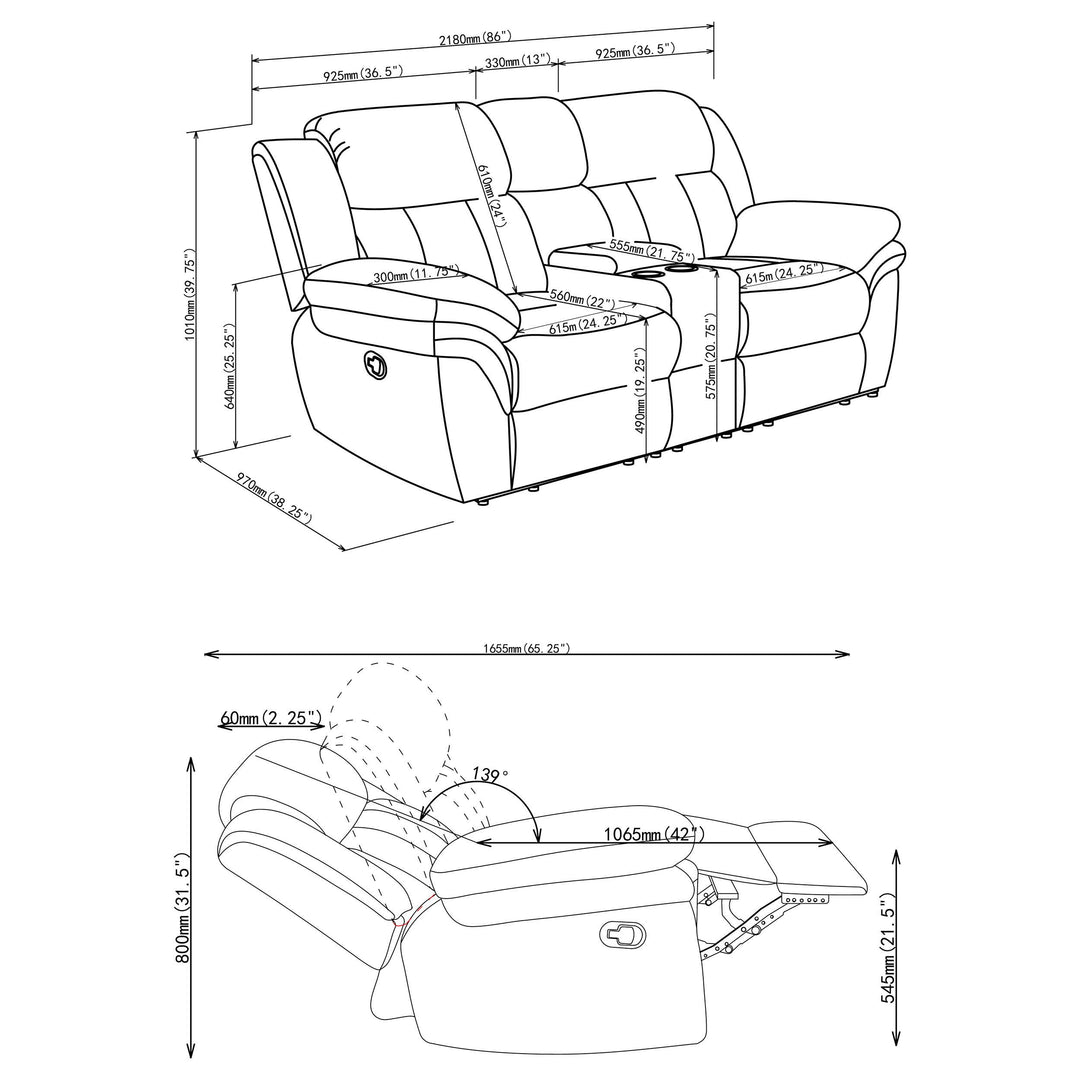 Bahrain Upholstered Motion Loveseat Charcoal