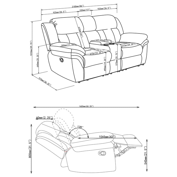 Bahrain Upholstered Motion Loveseat Charcoal