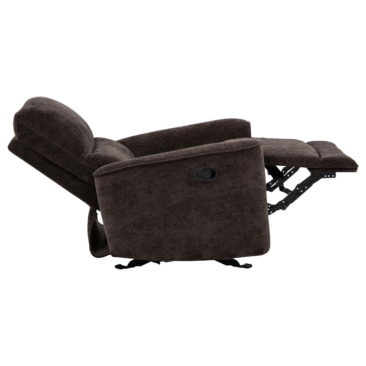 Navarro Chenille Upholstered Glider Recliner Dark Brown