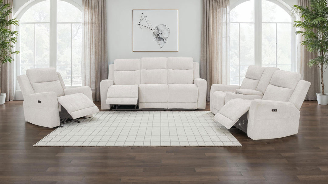 Kennett Chenille Upholstered Power Reclining Sofa Ivory