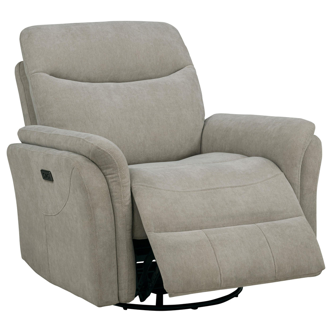 Adler Upholstered Power Swivel Glider Recliner Greige
