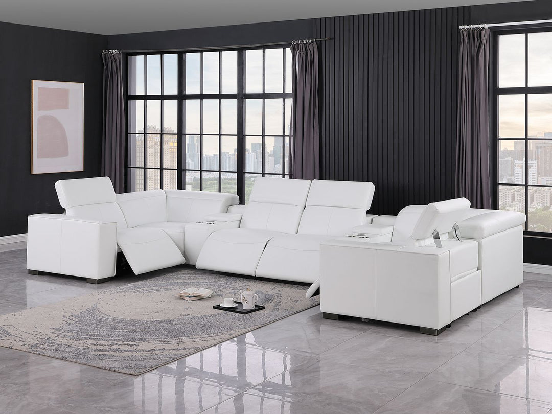 1208 - 8 Piece U Shaped Leather Sectional With 4 Power Recliner &amp; Power Headrests - White