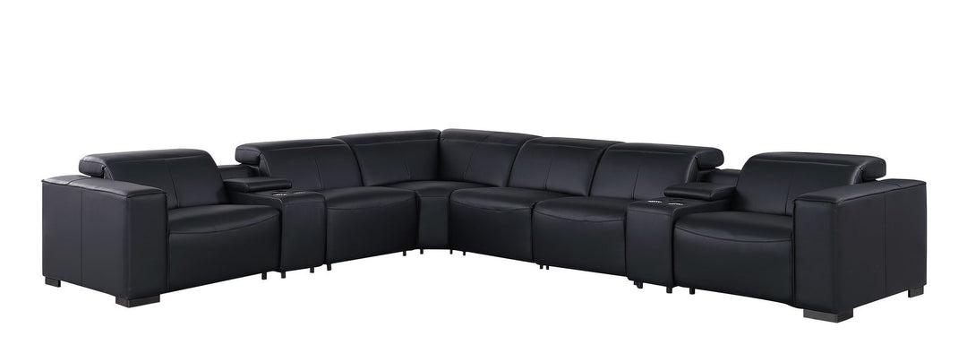 1208 - 8 Piece L Shaped Leather Sectional With 3 Power Recliners &amp; Power Headrests