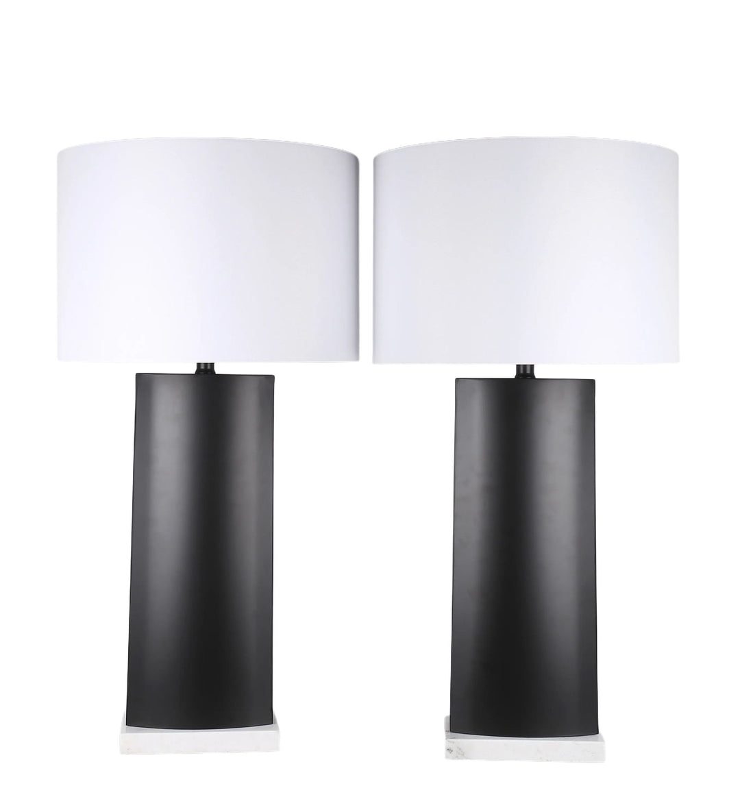 Monolith Aura Metal &amp; Marble Table Lamp (Set of 2) - Matte Black / White Marble