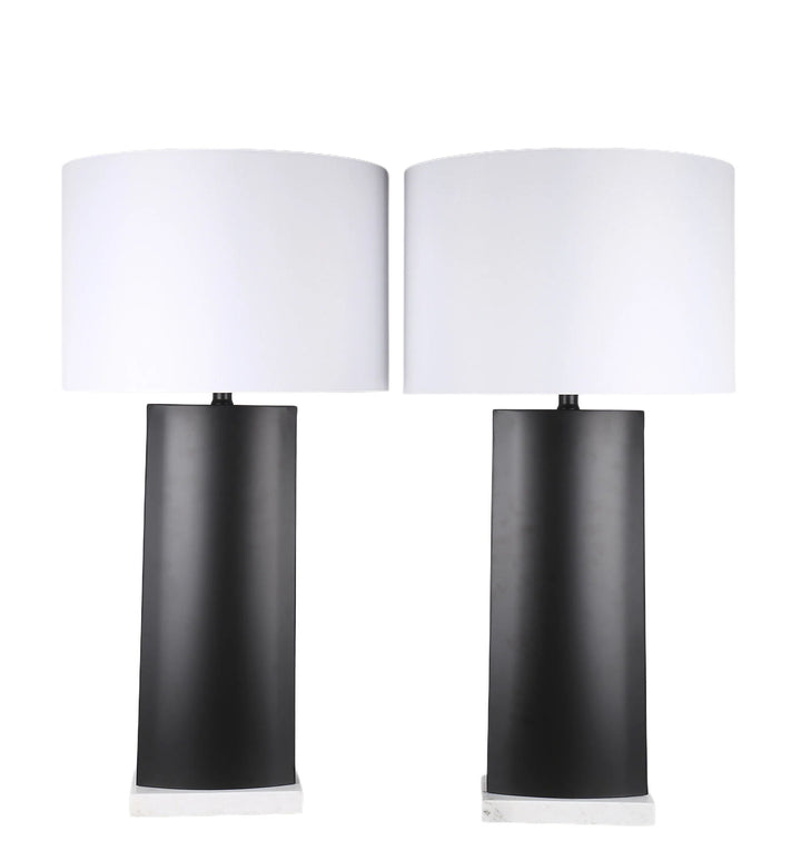 Monolith Aura Metal &amp; Marble Table Lamp (Set of 2) - Matte Black / White Marble