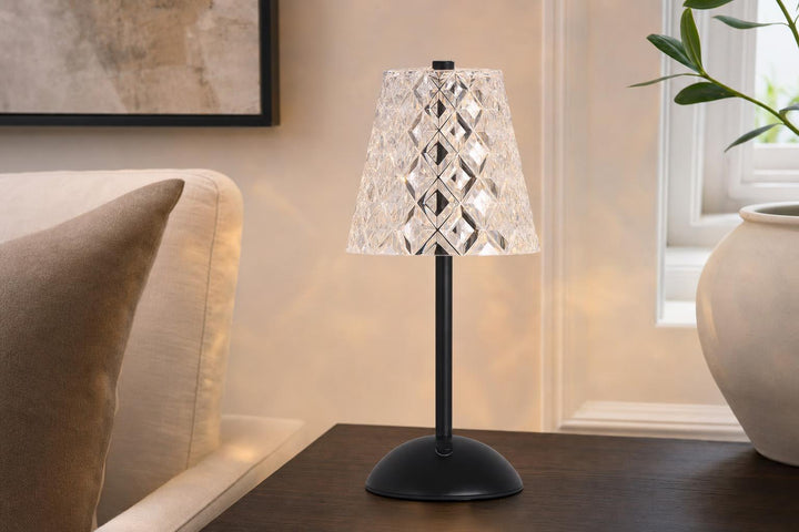 "Crystal Radiance I" Rechargeable LED Metal Accent Lamp (Set of 2) - Matte Black / Clear Gray