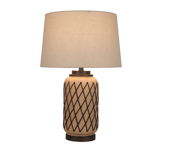Diamond Weave Ceramic, PU Leather &amp; Metal Table Lamp (Set of 2) - Terra