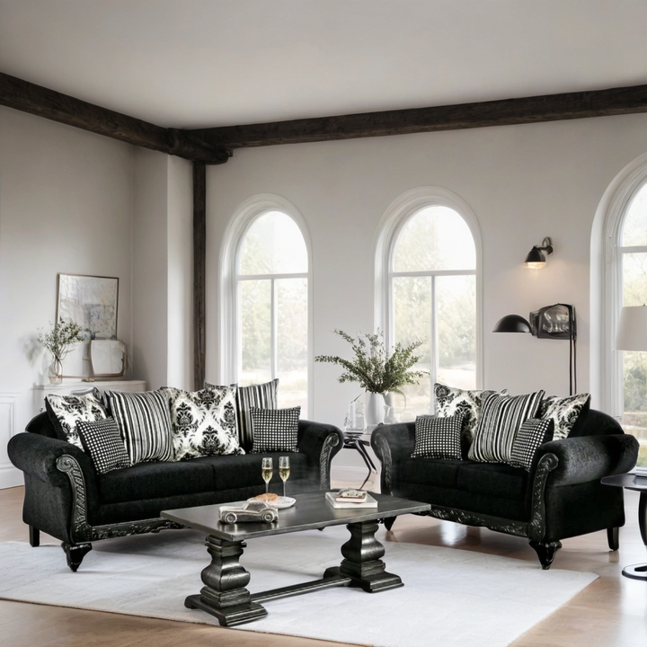 6300 Black Sofa and Loveseat Set