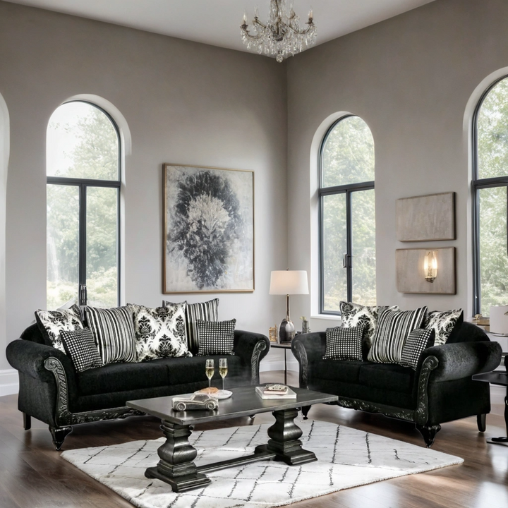 6300 Black Sofa and Loveseat Set