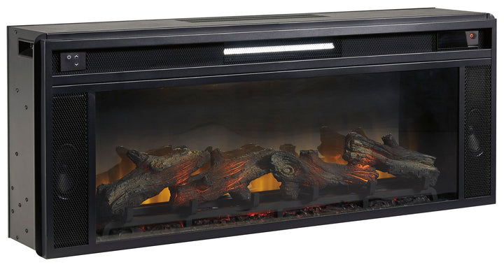 Foyland - Black / Brown - 83" TV Stand With Electric Infrared Fireplace Insert