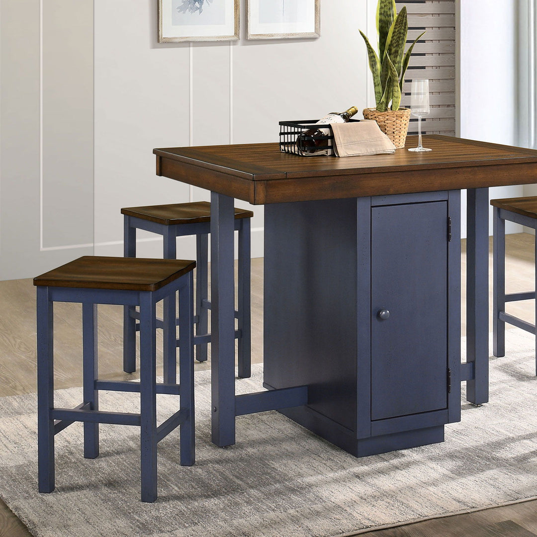 Azurine - 5 Piece Counter Height Table Set - Antique Dark Oak / Muted Blue