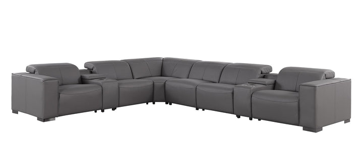 1208 - 8 Piece L Shaped Leather Sectional With 4 Power Recliners &amp; Power Headrests