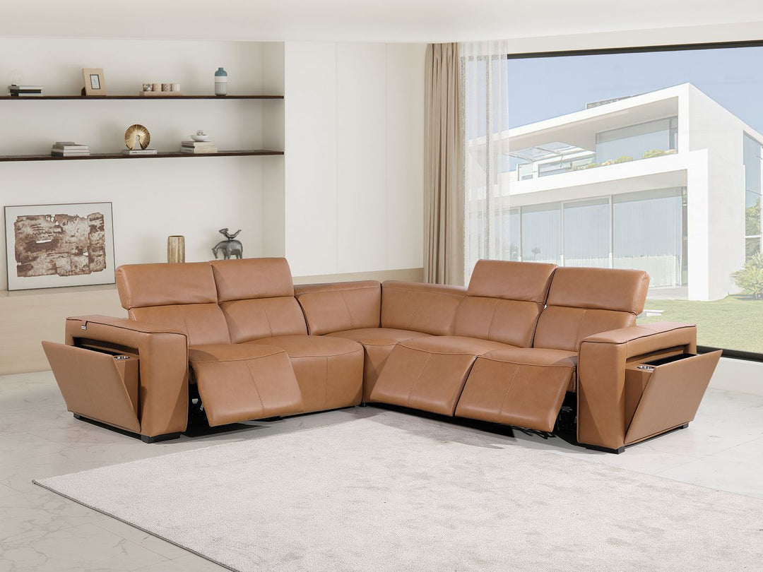 1224 - 5-Piece L-Shaped Sectional Sofa In With 3 Power Recliners &amp; Power Headrests