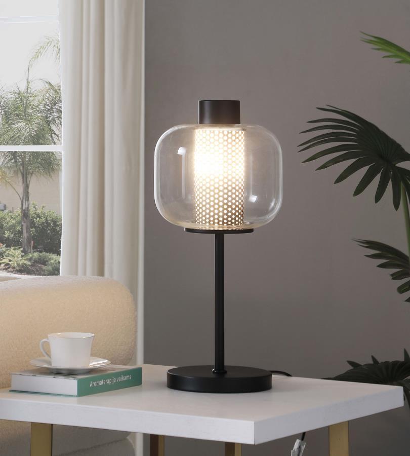 Ingrid - Glass Shade Bedside Table Lamp - Black