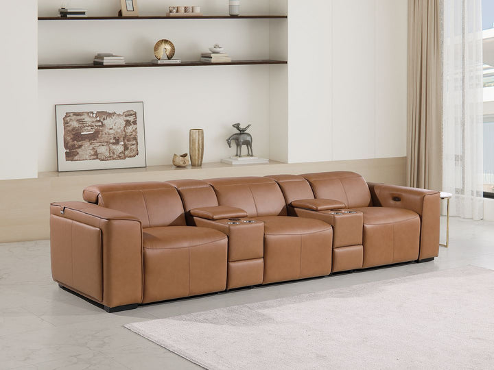 1224 - 5-Piece Modular Power Reclining Sofa In With 3 Power Recliners & Power Headrests