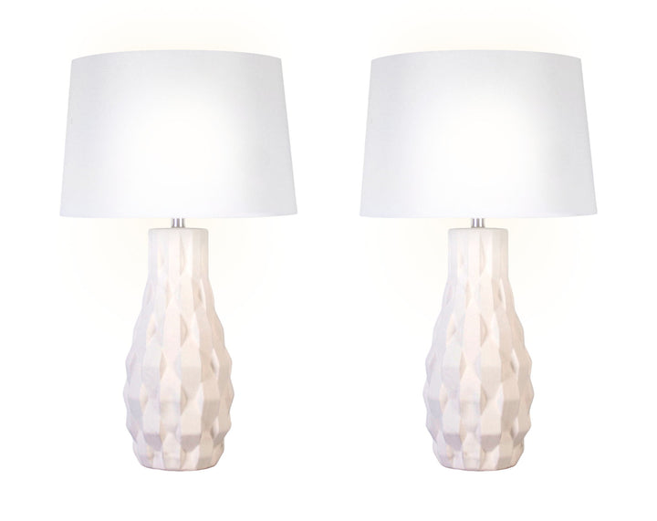 "Sculpted Elegance" Ceramic Table Lamp (Set of 2) - White Sand