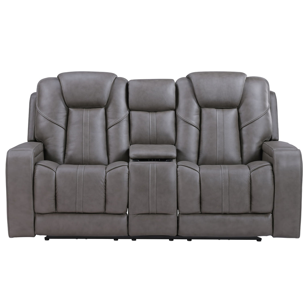 Daniel - Triple Power Leather Theater Loveseat - Gray