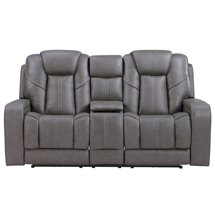 Daniel - Triple Power Leather Theater Loveseat - Gray