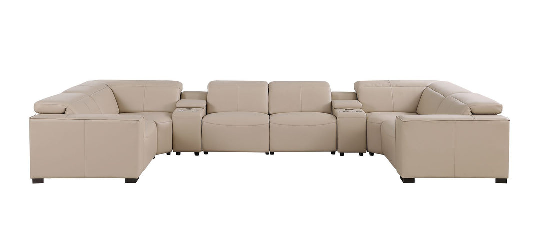 1208 - 8 Piece U Shaped Leather Sectional With 4 Power Recliners &amp; Power Headrests