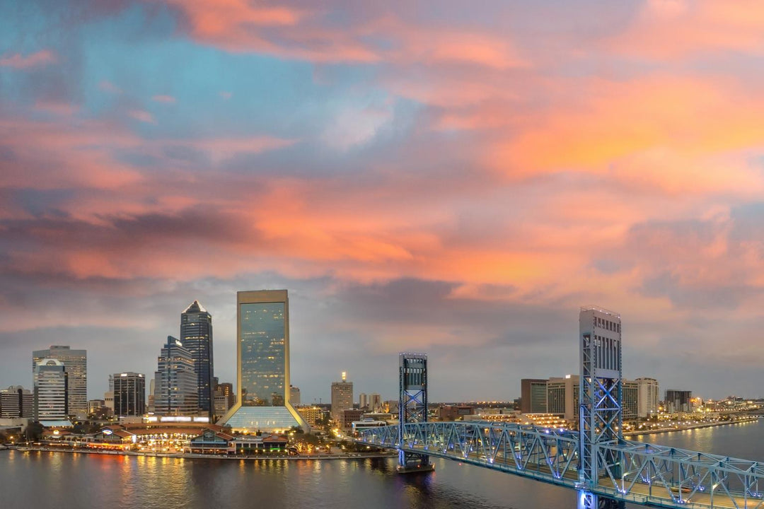 Temp Glass With Foil - Jacksonville Skyline - Orange