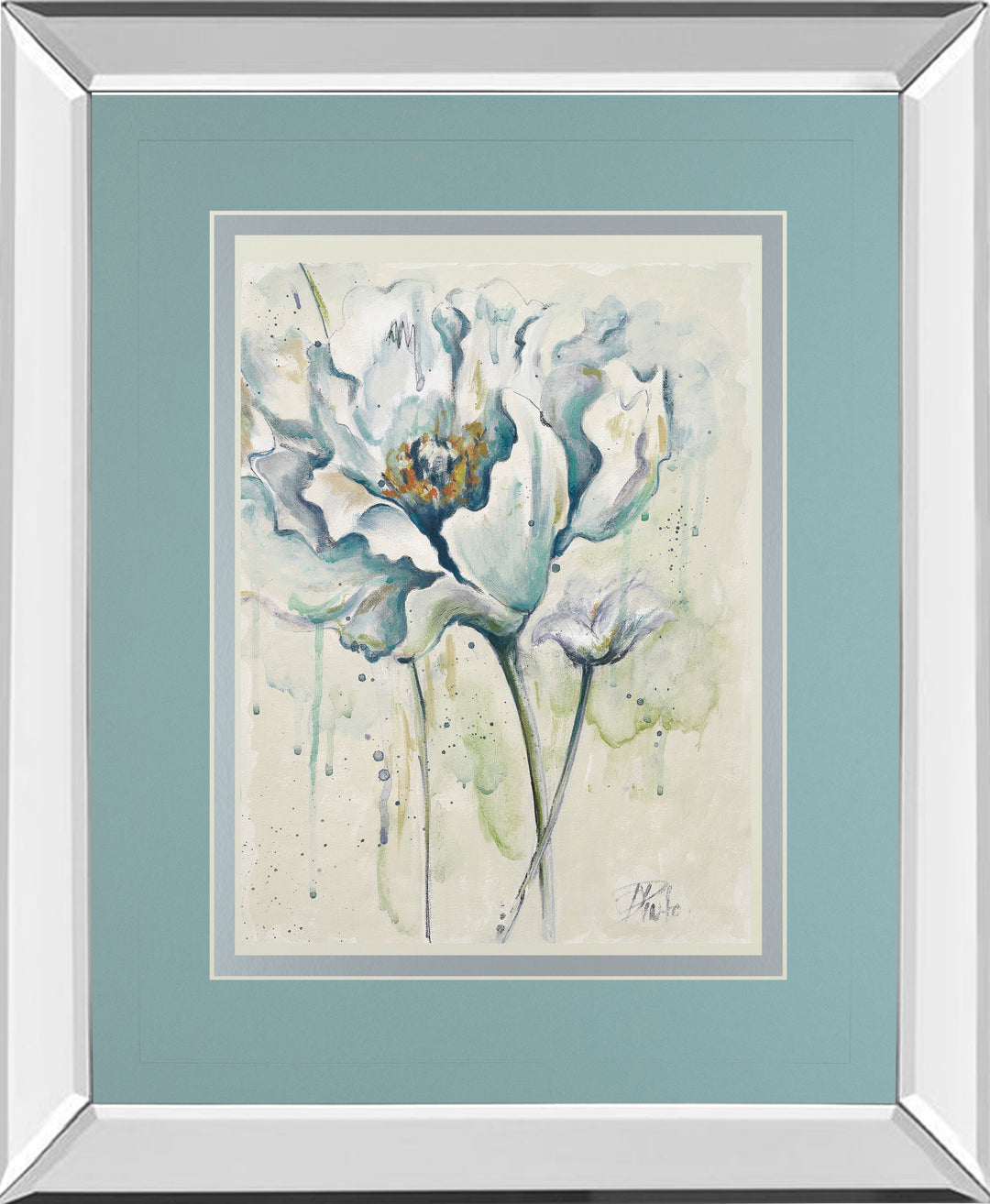 Fresh Poppies I By Patricia Pinto - Mirror Framed Print Wall Art - Blue