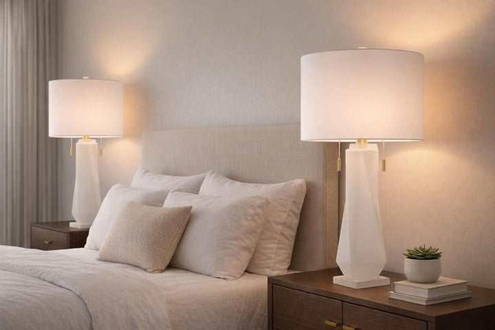 Faceted Frost Art Glass &amp; Frosted Crystal Table Lamp (Set of 2) - Frosted Art Glass / Frosted Crystal