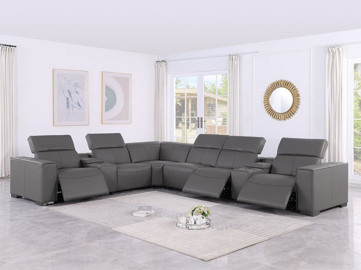 1208 - 8 Piece L Shaped Leather Sectional With 3 Power Recliners &amp; Power Headrests